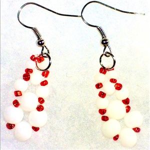 Red and White Beaded Earrings